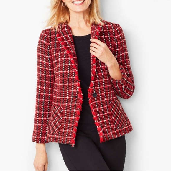 NWOT Talbots Red Twill Plaid Blazer